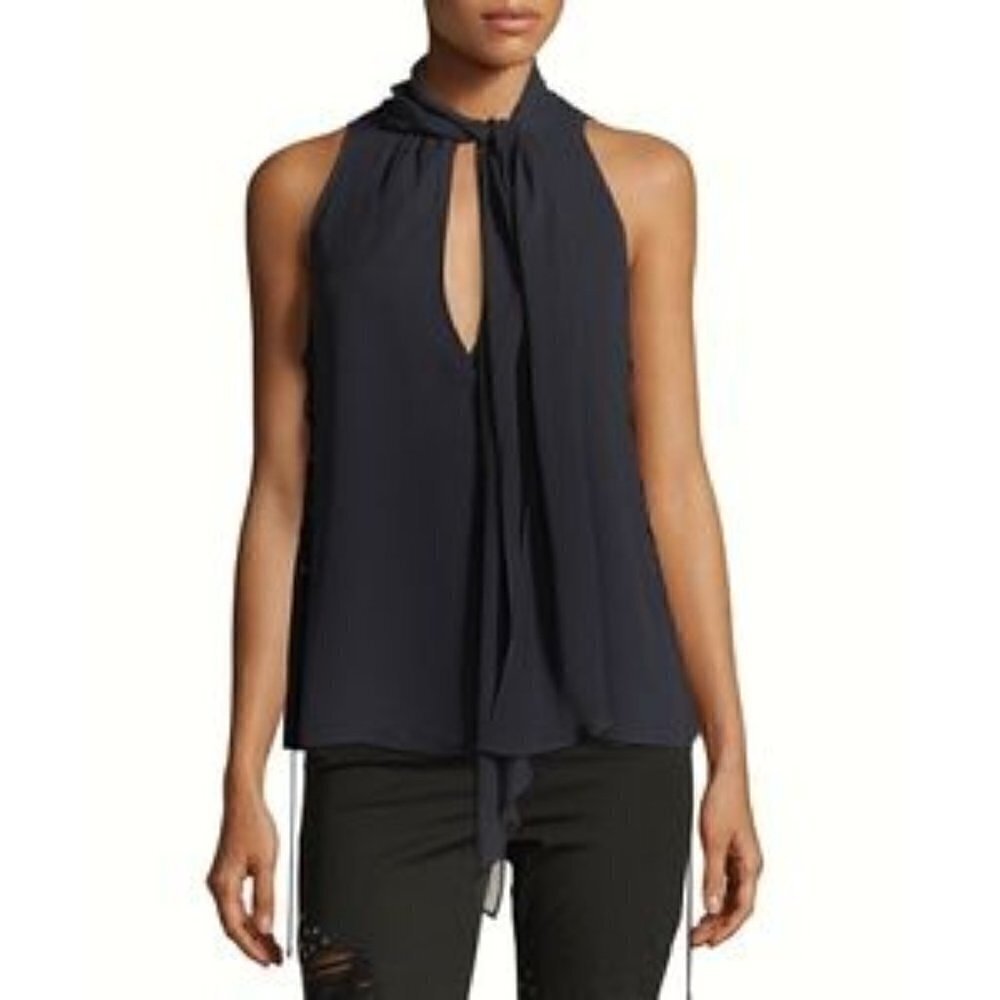 Haute Hippie Navy Blue Tie Neck Lace Up Side‎ Silk Tank Top XS